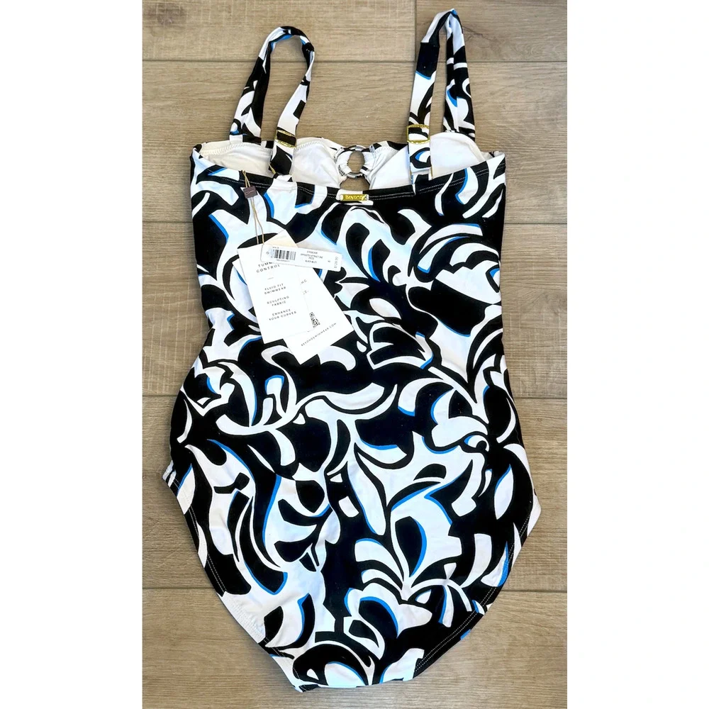 NWT BEYOND CONTROL BLACK MULTI OPPOSITES ATTRACT ONE PIECE SWIMSUIT SZ 8